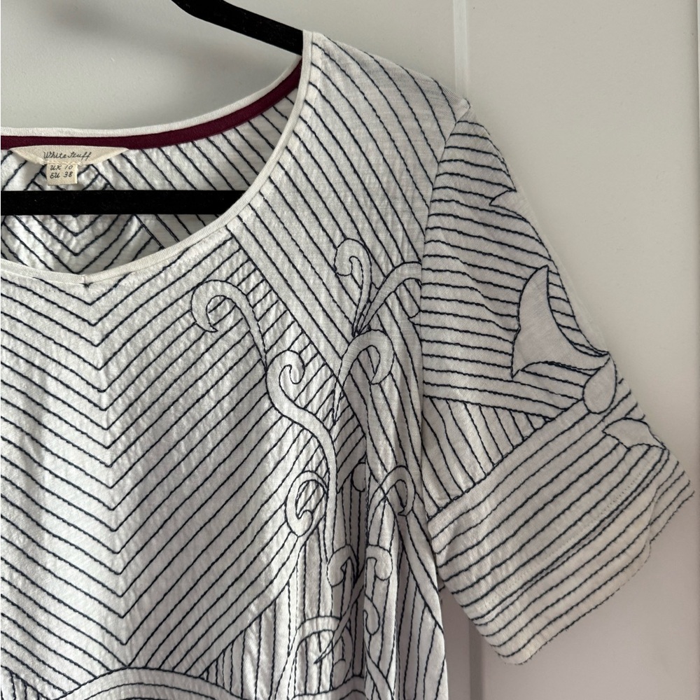 White Stuff -  Embroidered White and Black Patterned Top